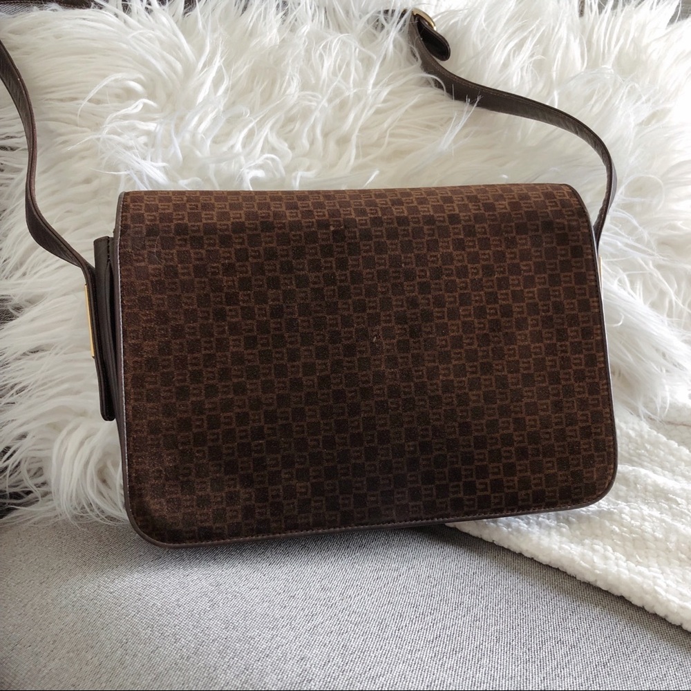 Gucci 1970s RARE Vintage GG Leather Suede Monogram Shoulder Bag- Chocolate Brown - Picture 6 of 8